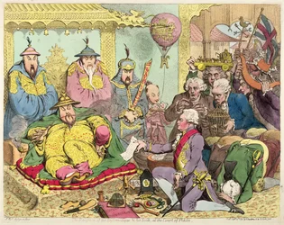 Ricevimento del Diplomatico e del suo seguito alla Corte di Pechino, c.1793 (incisione a colori)